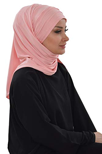 Aisha's Design Instant Hijab Scarves for Women, 95% Cotton Pretied Bonnet Turban Easy to Wear Cotton Headscarf - color: Powder Pink
