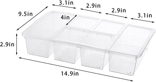 2Pack Veggie Tray with Lid 5 Compartment Food Container with Dividers Large Serving Tray Travel Snack Containers Stackable Produce Saver Snackle Box for Fruit,Vegetable,Salad,Meal
