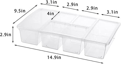 2Pack Veggie Tray with Lid 5 Compartment Food Container with Dividers Large Serving Tray Travel Snack Containers Stackable Produce Saver Snackle Box for Fruit,Vegetable,Salad,Meal