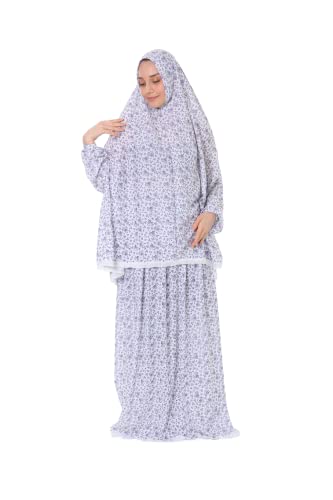 Islamic Dress for Women Prayer Clothes for Muslim Women 2 Piece Set Maxi Skirt with Hijab and Rosary Printed Dress - color: Purple