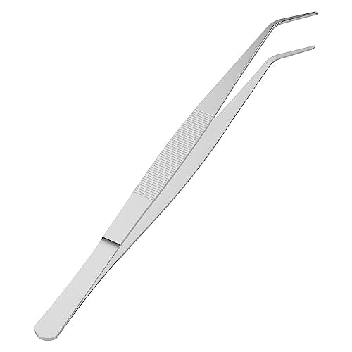 6.3" Stainless Steel Tweezers, Curved Pointed, 3/64" Thick | Serrated Tip, Perfectly Aligned, Multipurpose Daily Garden Home Lab Craft Repairing Tool