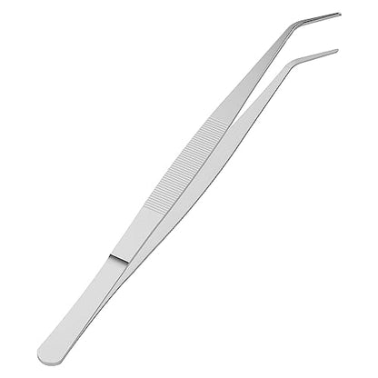 2 PCS 5" Stainless Steel Tweezers, Curved Pointed, 3/64" Thick | Serrated Tip, Perfectly Aligned, Multipurpose Daily Garden Home Lab Craft Repairing Tool