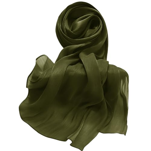 Lina & Lily Sheen Shimmer Women's Crepe Scarf Shawl Wrap Head Hijab Lightweight - color: Olive Green