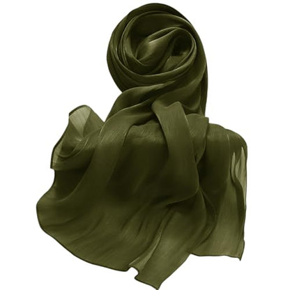 Lina & Lily Sheen Shimmer Women's Crepe Scarf Shawl Wrap Head Hijab Lightweight - color: Olive Green