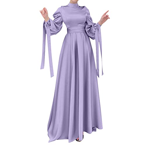 OBEEII Muslim Dress for Women Loose Full Cover Long Abaya Satin Dress Kaftan Abayas Islamic Robe S-XXL - color: Purple, size: XX-Large