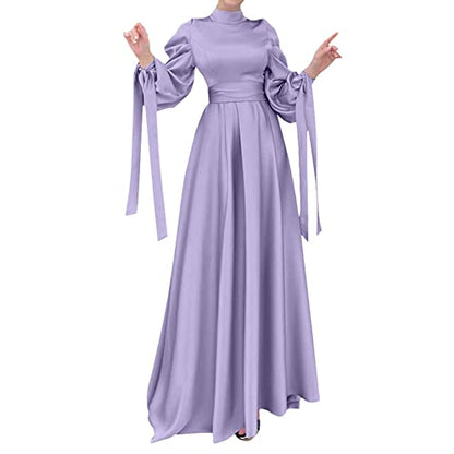 OBEEII Muslim Dress for Women Loose Full Cover Long Abaya Satin Dress Kaftan Abayas Islamic Robe S-XXL - color: Purple, size: Large