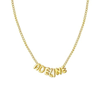 Ldurian Personalized Bubble Name Necklace, Tiny Name Plate Pendant Necklace, 14K Gold Plated Charm Cute Pre-made Jewelry for Women - size: 10 Adeline
