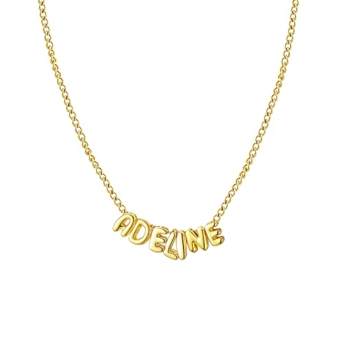 Ldurian Personalized Bubble Name Necklace, Tiny Name Plate Pendant Necklace, 14K Gold Plated Charm Cute Pre-made Jewelry for Women - size: 10 Adeline