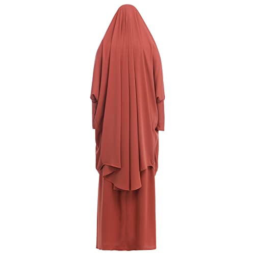 Prayer Clothes for Muslim Women Islamic Abaya Suit Maxi Skirt + Khimar Hijab 2pcss Burka Jilbab Kaftan - color: Orange