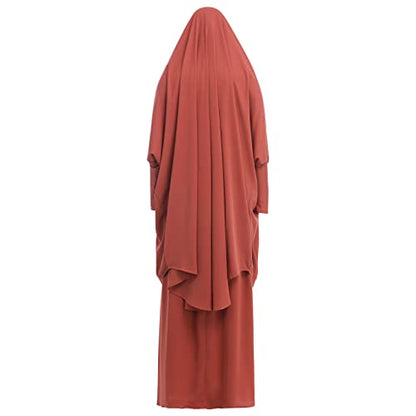Prayer Clothes for Muslim Women Islamic Abaya Suit Maxi Skirt + Khimar Hijab 2pcss Burka Jilbab Kaftan - color: Orange