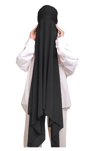 Lina & Lily Muslim Chiffon Instant Hijab Head Scarf with Matching Tie Back Jersey Undercap - color: Black