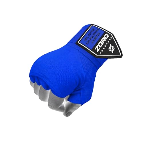 ZORQ Boxing Hand Wraps - Professional Mexican Style Semi-Elastic Handwraps for Boxing, MMA, Muay Thai & Kickboxing - 4.5M Inner Gloves with Thumb Loop & Secure Hook & Loop Closure - color: Blue