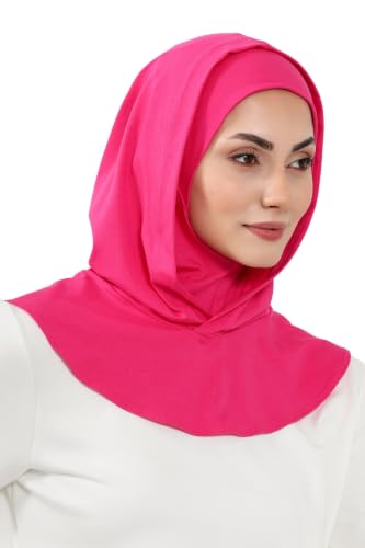 Aisha's Design Full Coverage%95 Cotton Bonnet for Women, Ready-to-Wear Hijab Bonnet Headscarf with Neck Coverage - color: Fuchsia