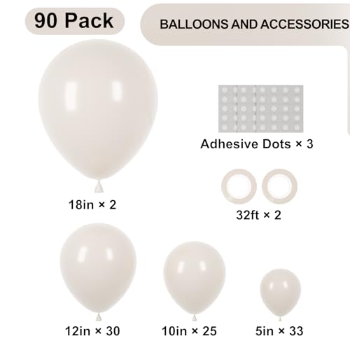 Voircoloria 90pcs White Sand Balloons Garland Arch Kit, 18 12 10 5 Inch - color: 01 Sand White, size: 5/10/12/18 inch - 90pcs