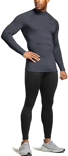 TSLA Men's Thermal Long Sleeve Compression Shirts, Mock/Turtleneck Winter Sports Running Base Layer Top - color: 2pack Black, Red/Charcoal, size: XX-Large