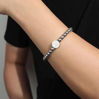 Aroncent Allah Stainless Steel Bracelet: Black Beaded Chain Islamic Jewelry - Ramadan Eid Gift for Men and Women - color: silver