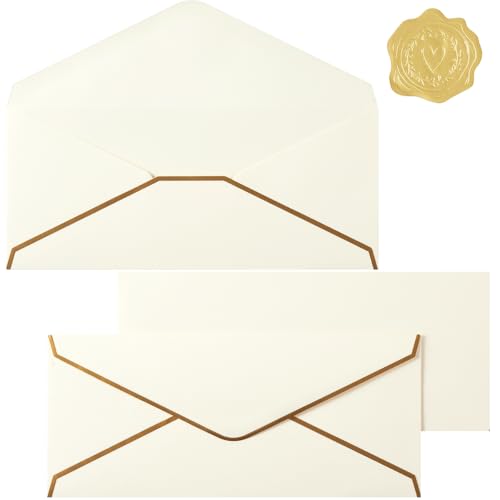 30 Pack #10 Business Envelopes with Stickers, Thick Paper, Cream Color - color: Cream Color