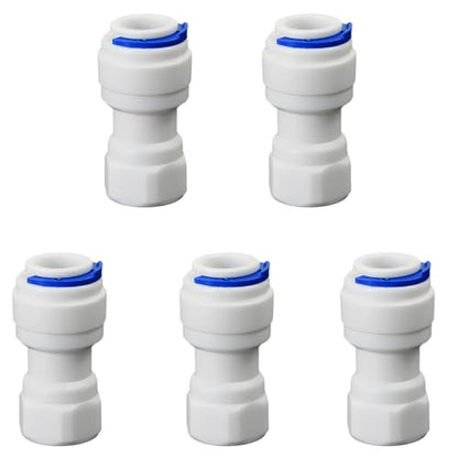 1/4"x3/8" Push Quick Connector, 5 Pcs Plastic RO Water Fitting | Plastic quick connector for RO and beverage systems. Fits 3/8" hose (1/4" thread size, NOT 9/16"). Leak-proof design. - style: 1/4" Female Thread to 3/8" Quick-Connect Straight