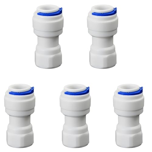 1/4"x3/8" Push Quick Connector, 5 Pcs Plastic RO Water Fitting | Plastic quick connector for RO and beverage systems. Fits 3/8" hose (1/4" thread size, NOT 9/16"). Leak-proof design. - style: 1/4" Female Thread to 3/8" Quick-Connect Straight