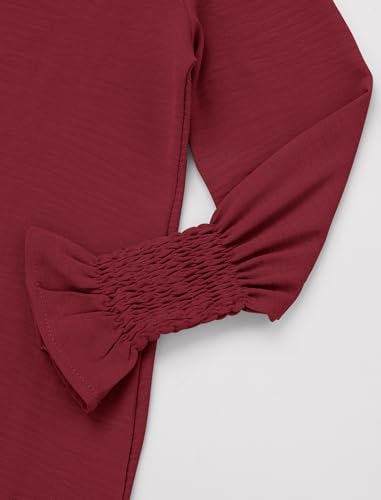 IDOPIP Muslim Dress for Girls Islamic Prayer Abaya Smocked Long Sleeve Kaftan Robe Dresses with Hijab Ramadan Dubai Outfits - color: Wine Red, size: 3-4 Years