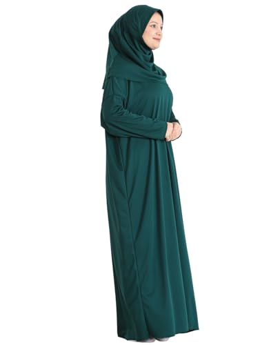 Women Prayer Clothes with Hijab Muslim Outfits Long Robe Abaya Turkish Islamic Dresses Dubai Kaftan with Rosary - color: Emerald