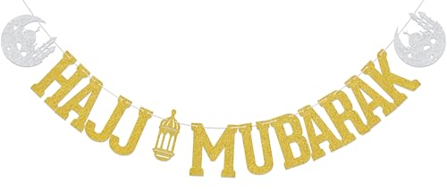 Hajj Mubarak Banner Eid Mubarak Decorations Umrah Mubarak Happy Eid Muslim Islam Party Supplies Gold Glitter