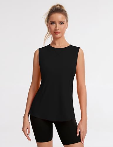 Avoogue Womens Tank Tops Sleeveless Workout Tank Tops Quick Dry UPF 50+ Sun Athletic Shirts Running Gym Yoga Baseball Clothes - color: Black, size: X-Large
