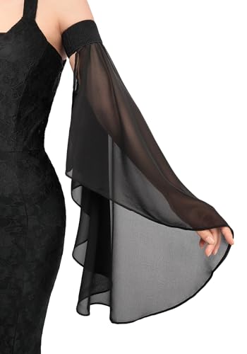 KUOIN Women's Long Flowy Bell Sleeves, Detachable Goth Arm Mesh Gloves for Wedding Party Renaissance Costume Accessories - color: Black Elastic