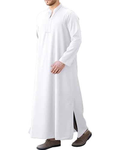 LVCBL Kaftan Thobe 남성용 빅 앤 톨 무슬림 로브 남성용 긴소매 카프탄 - color: 화이트., size: 라지