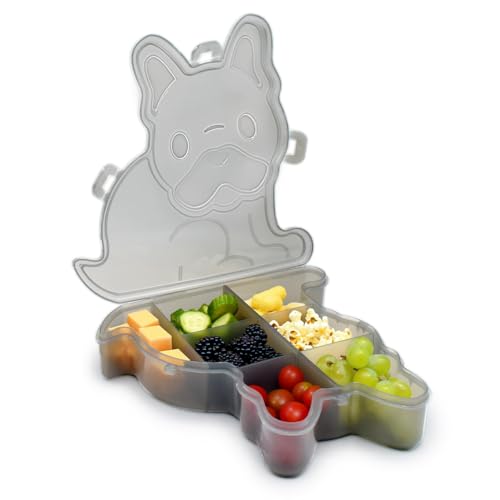 melii Animal Shaped Snackle Box - Divided Snack Container, Food Storage for Kids, Removable Dividers, Arts & Crafts, Beads, BPA-Free - Bulldog - color: Bulldog