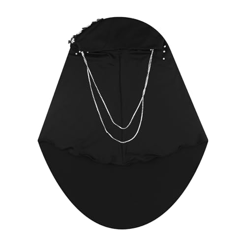RARITYUS Women Bling Rhinestone Pearl Instant Scarf Muslim Hijab Fashion Shawl Head Wrap Turban Cap with Flower Accent - color: Black