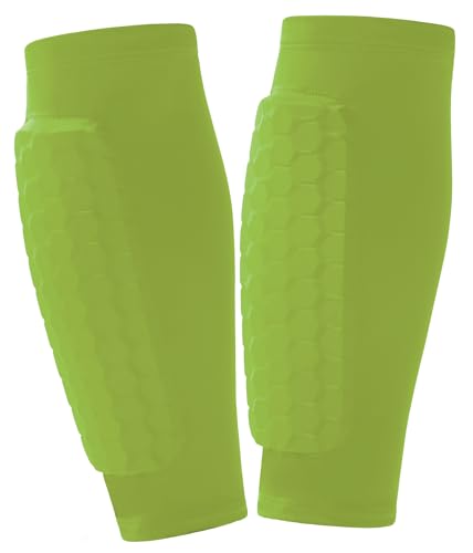2 Pack Soccer Shin Guards Soccer Kids Adult, Soft Anti-Collision Soccer Shin Pad with EVA Honeycomb Pads, Shin Defender Shin Guard Sleeves - color: Green, size: X-Small