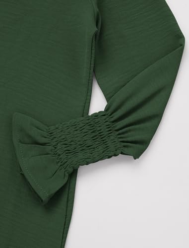 IDOPIP Muslim Dress for Girls Islamic Prayer Abaya Smocked Long Sleeve Kaftan Robe Dresses with Hijab Ramadan Dubai Outfits - color: Dark Green, size: 9-10 Years