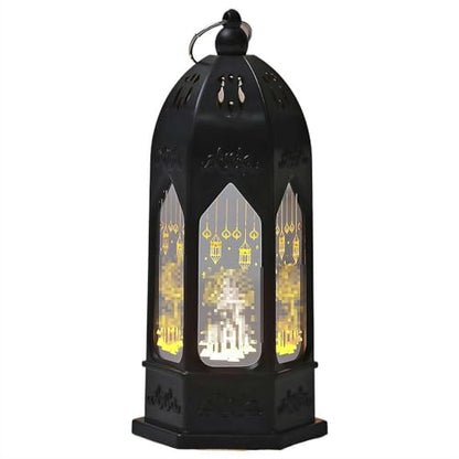 2026 Ramadan Lantern Led Gold Moon Star Castle Night Lights for Home Eid Mubarak Centerpieces Decorations Gifts Islam Muslim Festival Party Table Wall Decoration (Black)