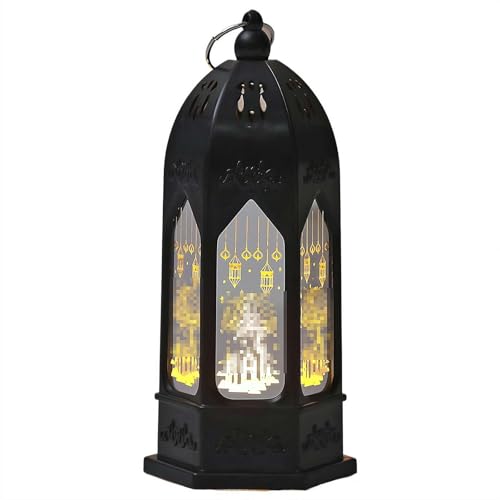 2026 Ramadan Lantern Led Gold Moon Star Castle Night Lights for Home Eid Mubarak Centerpieces Decorations Gifts Islam Muslim Festival Party Table Wall Decoration (Black)