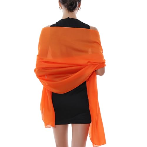 RIIQIICHY Women Shawls and Wraps for Evening Dresses Like Chiffon Silk Scarf Formal Silky Pashmina Shawls for Weddings - color: Orange