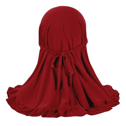 GREUS 2Pcs Kids Hijab for 2-6Y Girls Muslim Headscarf One Piece Hijabs Khimar Islam Arab Scarf Turban Bandana Hat Head Wrap - color: Set E (Light Purple + Deep Red)