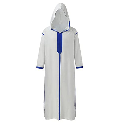 Muslim Robe for Men Arab Long Sleeve Kaftan Islamic Arabic Abaya Silk Thobe Ramadan Middle East Islamic Cloth Shirt Gown - color: #03-white, size: Large
