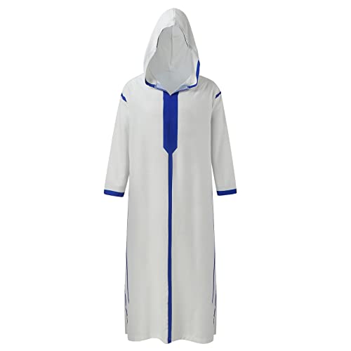 Muslim Robe for Men Arab Long Sleeve Kaftan Islamic Arabic Abaya Silk Thobe Ramadan Middle East Islamic Cloth Shirt Gown - color: #03-white, size: Large