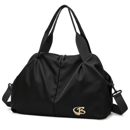 17 inch Gym Bag for Women Small Black with Wet Pocket, Overnight Travel Sports Tote Bags for Fitness, Workout - color: Black