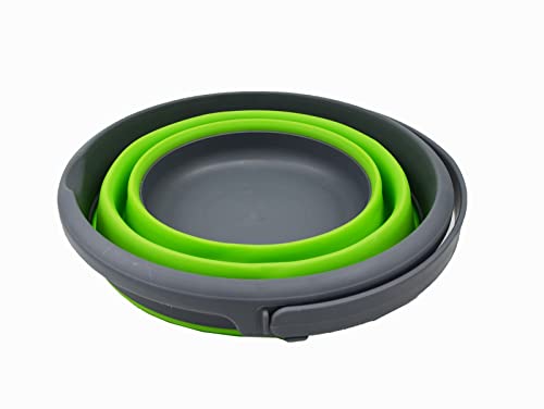 SAMMART 5.5L (1.4 Gallon) Collapsible Plastic Bucket - Foldable Round Tub - Portable Fishing Water Pail - Space Saving Outdoor Waterpot. (Grey/Green, 1) - color: Grey/Green