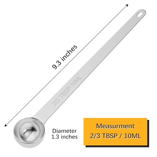 2PCS 2/3TBSP(10ml) Extra Long Handle Measuring Spoon, 18/8 Stainless Steel | Food-Grade SS 304, Accurate, BPA-Free, Dishwasher Safe, Engraved Marking, Kitchen Essential - size: 2/3tbsp|10ml