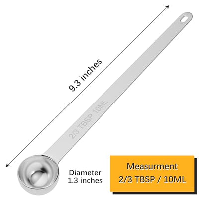2PCS 2/3TBSP(10ml) Extra Long Handle Measuring Spoon, 18/8 Stainless Steel | Food-Grade SS 304, Accurate, BPA-Free, Dishwasher Safe, Engraved Marking, Kitchen Essential - size: 2/3tbsp|10ml