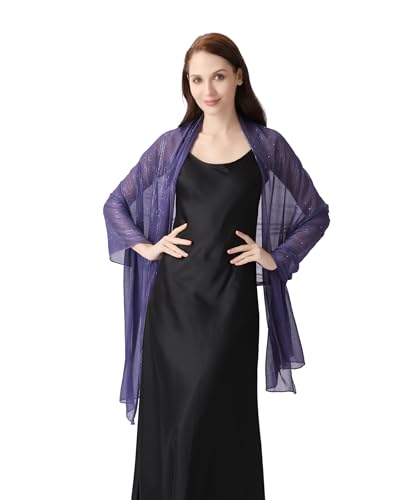 OurLore Chiffon Shawls Wraps for Women Sheer Glitter Scarf Sparkly Rhinestones Shoulder Sarong Cover Up Hijab for Wedding - color: Purple
