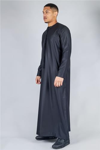 Men's Thobe Emirati Omani Jubba Islamic Clothing Muslim Kaftan Eid Robe String Tassel|Black - color: Black Regular, size: X-Large