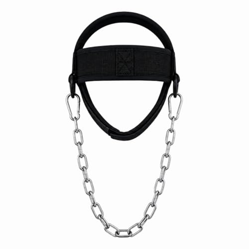 Adjustable Neck Training Harness with Steel Chain, Neoprene-Padded, for Neck Strength Training, Resistance Exercises, Wrestling, MMA & Fitness, Black