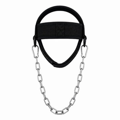 Adjustable Neck Training Harness with Steel Chain, Neoprene-Padded, for Neck Strength Training, Resistance Exercises, Wrestling, MMA & Fitness, Black