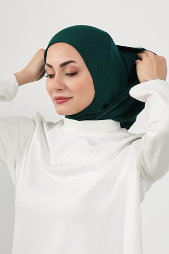 Aisha's Design Full Coverage%95 Cotton Bonnet for Women, Ready-to-Wear Hijab Bonnet Headscarf with Neck Coverage - color: Green