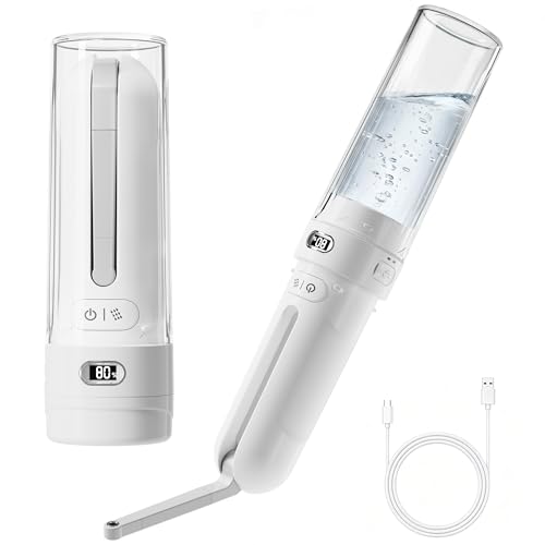 Electric Portable Bidet- Rechargeable Travel Bidet for Women, Postpartum, Hygiene | 3 Pressure Modes, 260 Uses/Charge, IPX7 Waterproof, Foldable & Compact, Standard Bottle Fit, USB-C Charging, White - color: White