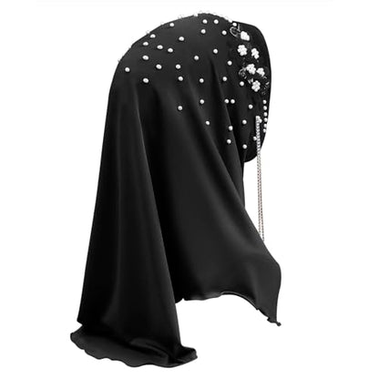 Women Soft One Piece Hijab Long Muslim Turban Islamic Full Head Scarf - color: Chains/Black
